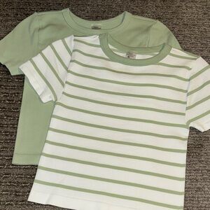 LOT OF TWO (2) One Step Ahead Size S/M Sage Green Solid & Striped Tee Set